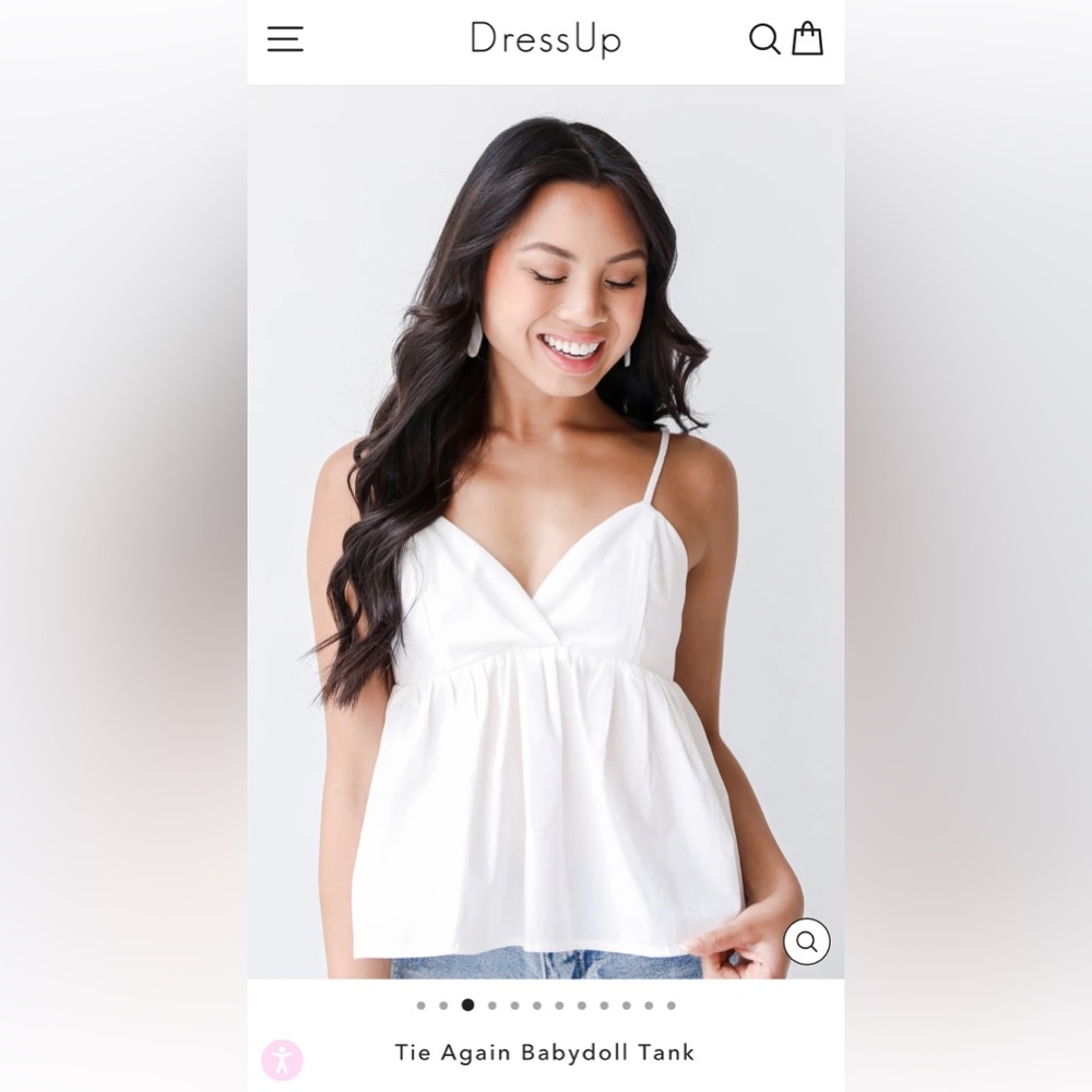 Dress Up Tie Again Baby Doll Tank | White | Small